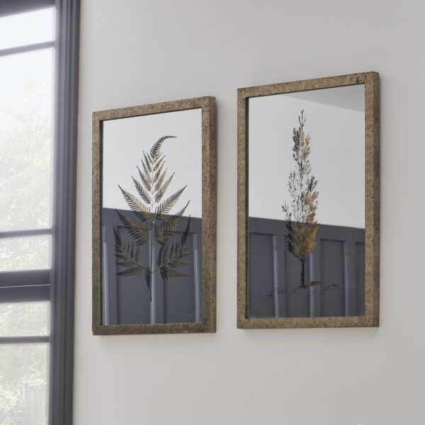 Antique Metallic Brass Mirrored Pine Wall Art - Image 4