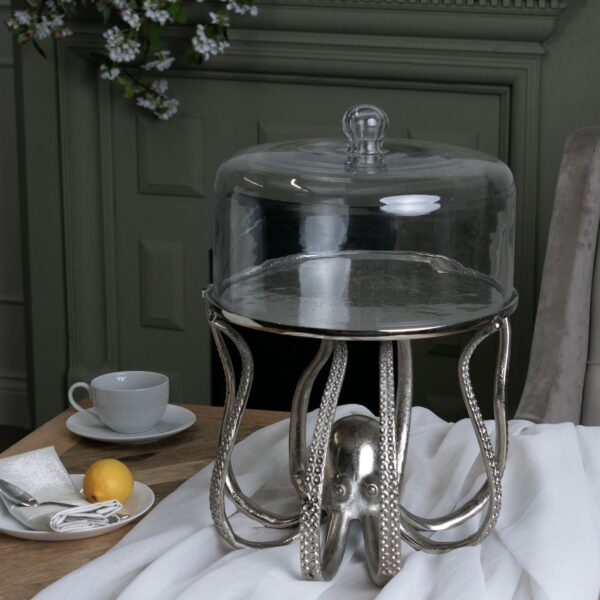 Large Silver Octopus Cake Stand Cloche