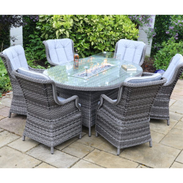 Richmond 6 Seater Oval Fire Pit Dining Set-Dark Grey